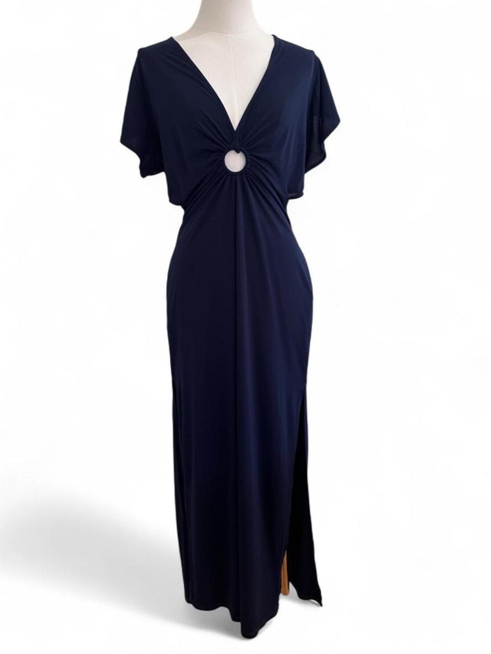 Claude Tulum Navy Ring-Front keyhole Maxi Dress resortwear - OS